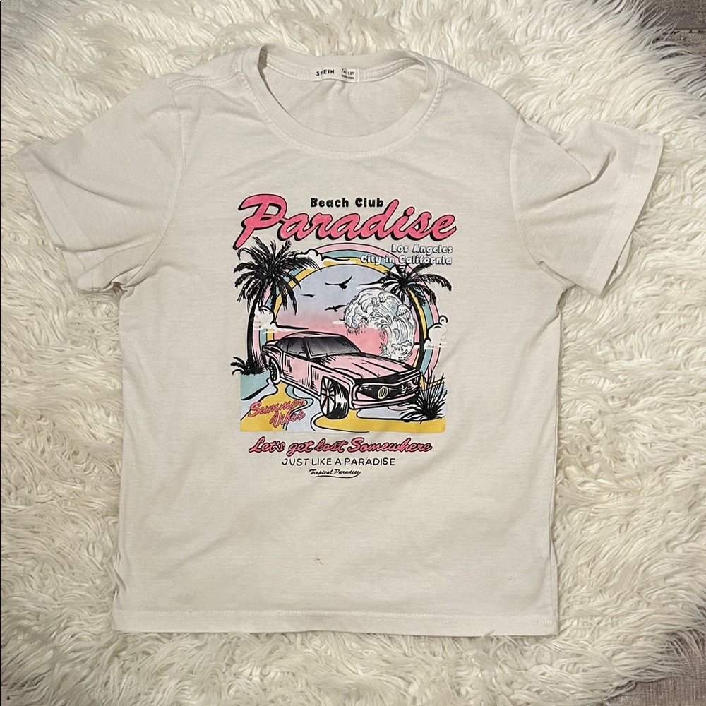 SHEIN Kids White Paradise Graphic Tee